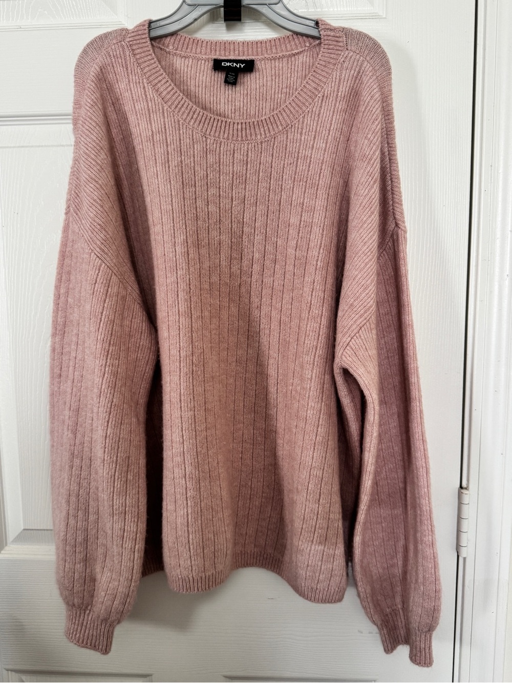 DKNY XL Dusty Rose Ribbed Cashmere Blend Oversized Crewneck Sweater